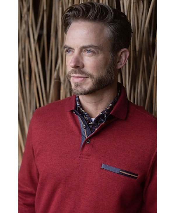 Cotton sweatshirt with buttons and pocket with Meantime zipper in red color POLO BUTTON LONG SLEEVE