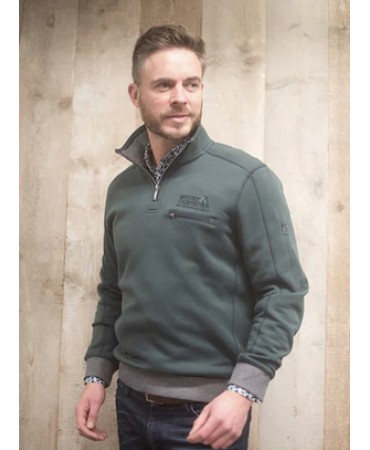 Meantime Sweatshirt with Zipper and Logo Over Pocket in Green
