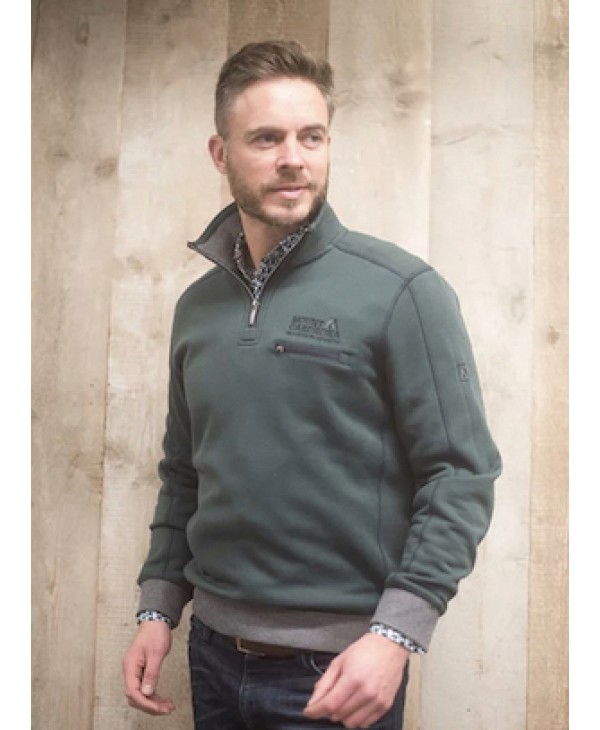Meantime Sweatshirt with Zipper and Logo Over Pocket in Green POLO ZIP LONG SLEEVE