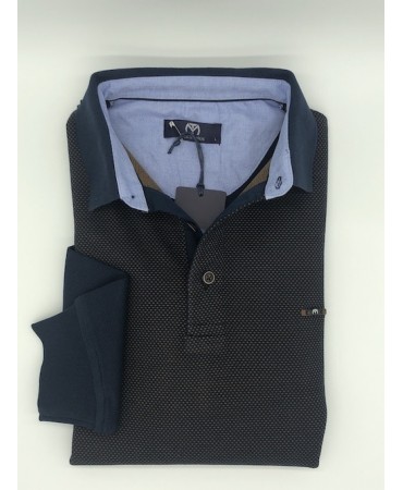 Makis Tselios Polo with button on a blue base and beige micro design in a comfortable line
