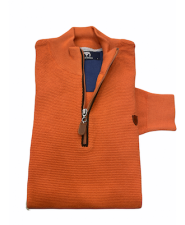Makis Tselios Cotton Blouse with Zipper and Rally Brown in Orange Color