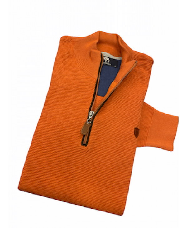 Makis Tselios Cotton Blouse with Zipper and Rally Brown in Orange Color POLO ZIP LONG SLEEVE