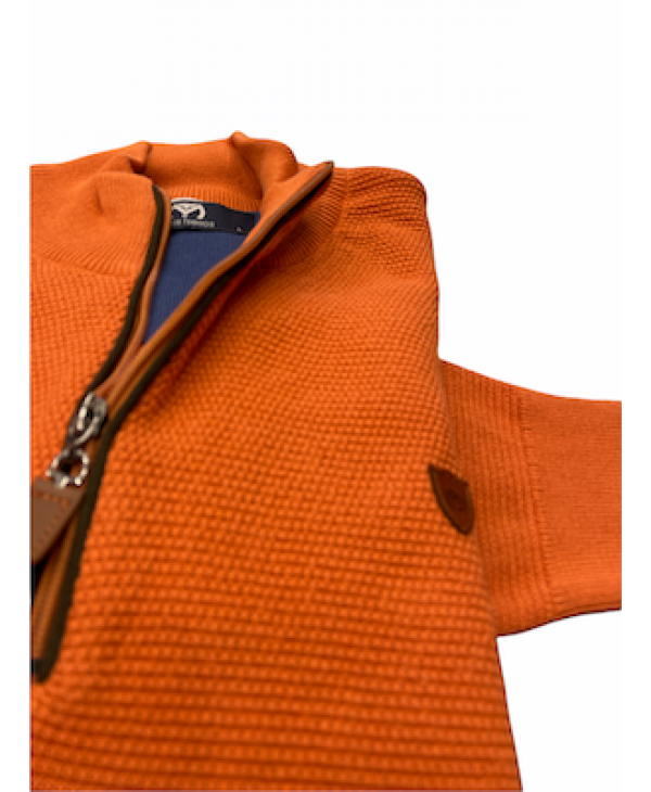 Makis Tselios Cotton Blouse with Zipper and Rally Brown in Orange Color POLO ZIP LONG SLEEVE