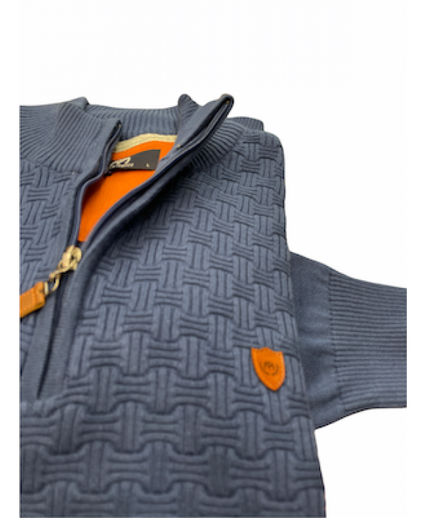 Makis Tselios Polo Zipper in Ruff Color with Embossed Design POLO ZIP LONG SLEEVE