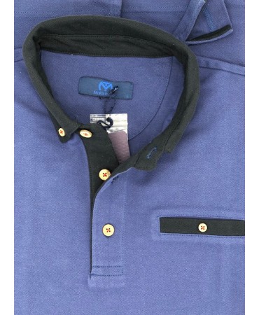 Makis Tselios Polo T-Shirt with Wooden Button Cotton Blue