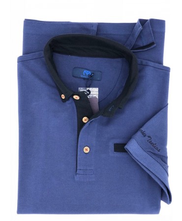Makis Tselios Polo T-Shirt with Wooden Button Cotton Blue