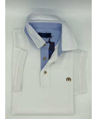 Makis Tselios White Cotton T-Shirt with Shirt Collar