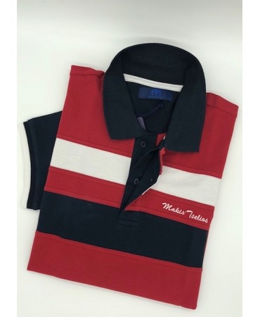 Makis Tselios Polo with Button Summer Red Comfortable Line