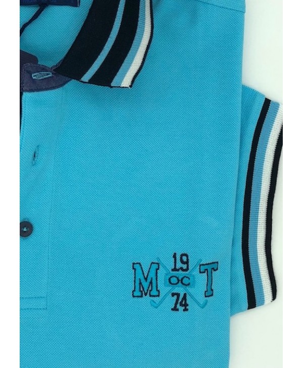 Men's Cotton T-Shirts Makis Tselios Piraeus Monochrome Blue SHORT SLEEVE POLO 