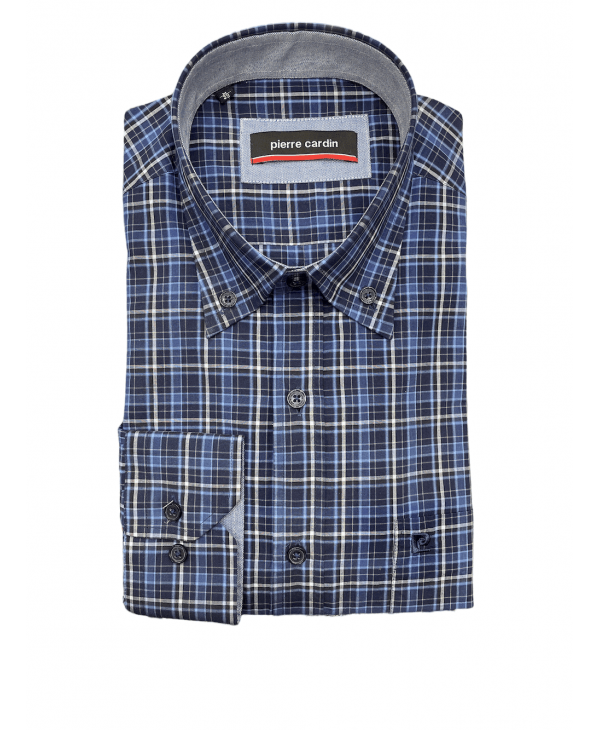 Pierre Cardin Plaid Shirt Blue with Pocket OFFERS