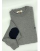 Makis Tselios Neckline Knitted Lambswool in Gray Color with Elbows Blue ROUND NECK