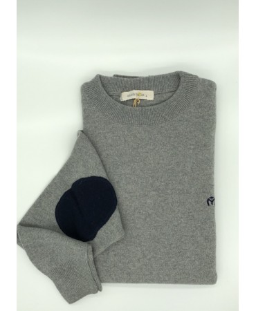Makis Tselios Neckline Knitted Lambswool in Gray Color with Elbows Blue