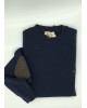 Knitted Neckline Makis Tselios Lambswool in Blue Color with Elbow Brown ROUND NECK