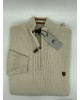 Knitted Makis Tselios with Zipper in Ecru Color and Embossed Design POLO ZIP LONG SLEEVE