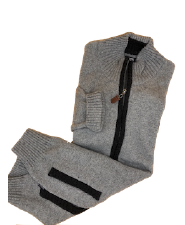 Knitted Gray Cardigan with Zipper and Carbon Relia As well as Side Pockets with Carbon Relia Maki Tselio