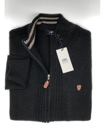 Makis Tselios Knitted Cardigan with Zippers and Side Pockets in Black Color with Embossed Design