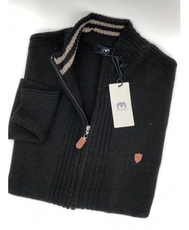 Makis Tselios Knitted Cardigan with Zippers and Side Pockets in Black Color with Embossed Design