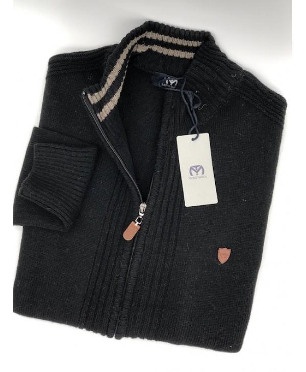 Makis Tselios Knitted Cardigan with Zippers and Side Pockets in Black Color with Embossed Design JACKETS