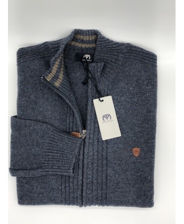 Knitted Cardigan Makis Tselios with Zipper and Side Pockets in Raf Color with Embossed Design