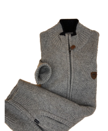 Makis Tselios Woolen Cardigan with Zipper and Side Pockets in Gray Color with Embossed Rhombuses