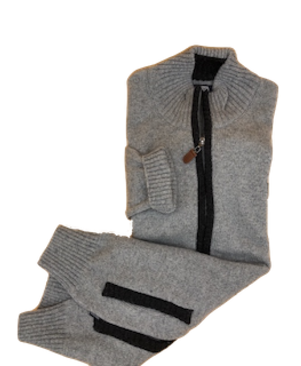 Knitted Gray Cardigan with Zipper and Carbon Relia As well as Side Pockets with Carbon Relia Maki Tselio JACKETS