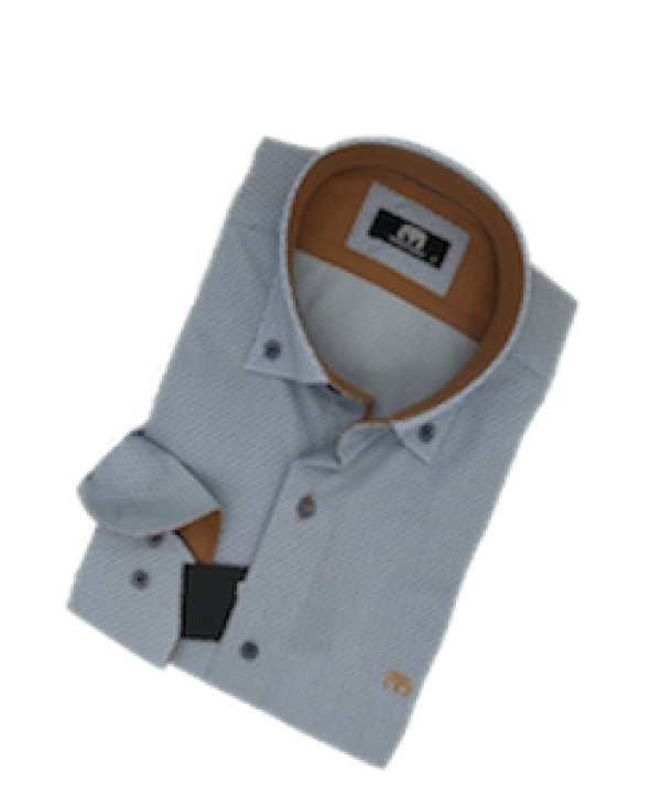Makis Tselios White Shirt with Blue Micro Design and Tampa Details MAKIS TSELIOS SHIRTS