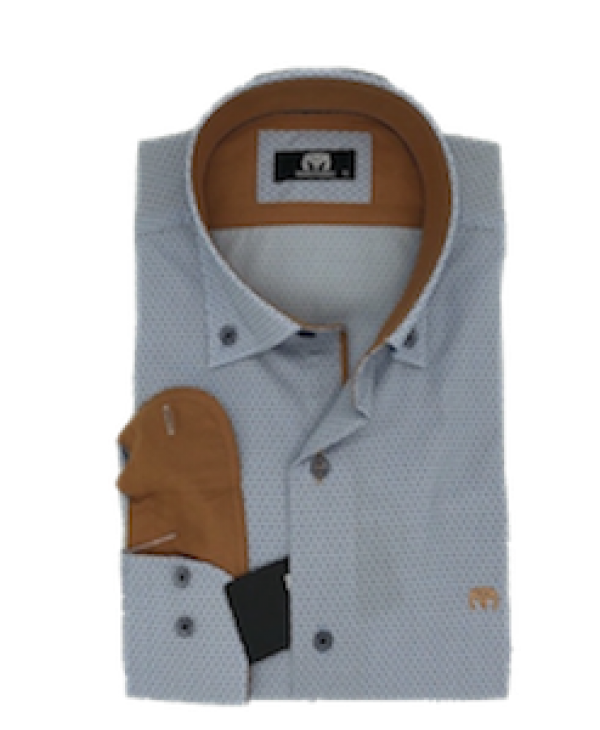 Makis Tselios White Shirt with Blue Micro Design and Tampa Details MAKIS TSELIOS SHIRTS