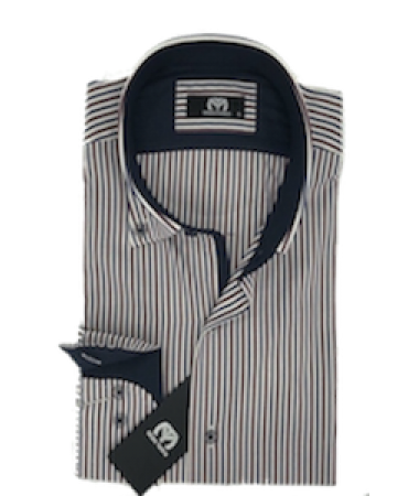 Striped Makis Tselios Shirts in White Base with Blue and Bordeaux