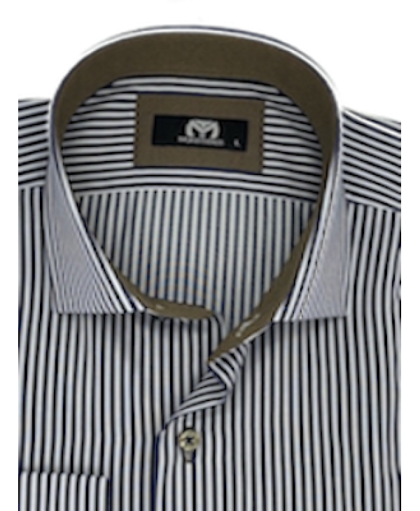 Makis Tselios White Shirt with Blue Stripes and Beige Details MAKIS TSELIOS SHIRTS
