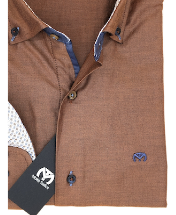 Makis Tselios Oxford Shirt in Brown-Tampa Color with Button on the Collar