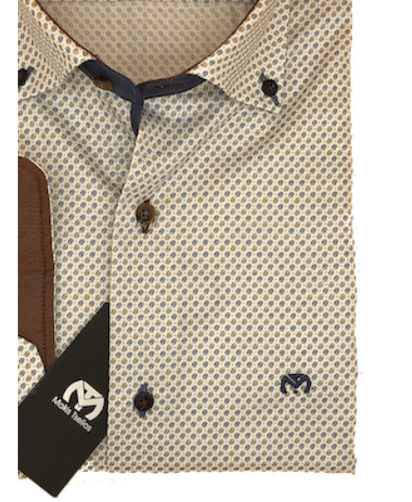 Makis Tselios Shirt in White Base with Miniature Blue and Oil as well as Brown Inner Collar and Cuff MAKIS TSELIOS SHIRTS