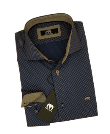 Makis Tselios Shirt Custom Fit on Blue Base with Brown Details