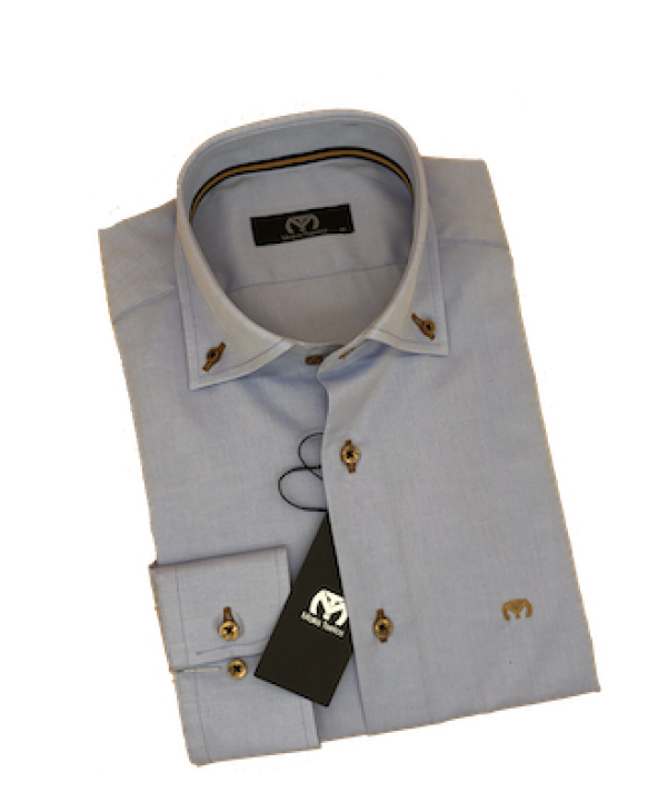 Makis Tselios shirt monochrome in light blue with beige buttons and beige logo MAKIS TSELIOS SHIRTS