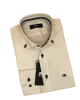 Makis Tselios monochrome white shirt with blue buttons and blue company logo