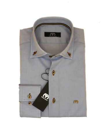 Makis Tselios shirt monochrome in light blue with beige buttons and beige logo