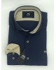 Makis Tselios shirt in blue base with embossed blue design and beige trim as well as beige buttons MAKIS TSELIOS SHIRTS