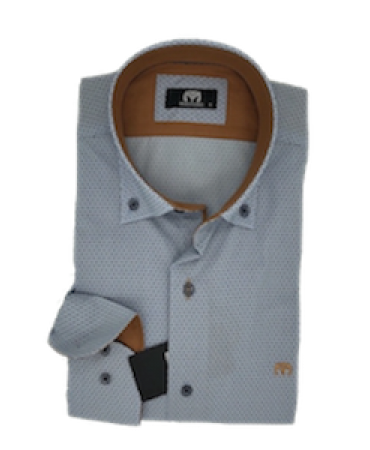 Makis Tselios White Shirt with Blue Micro Design and Tampa Details