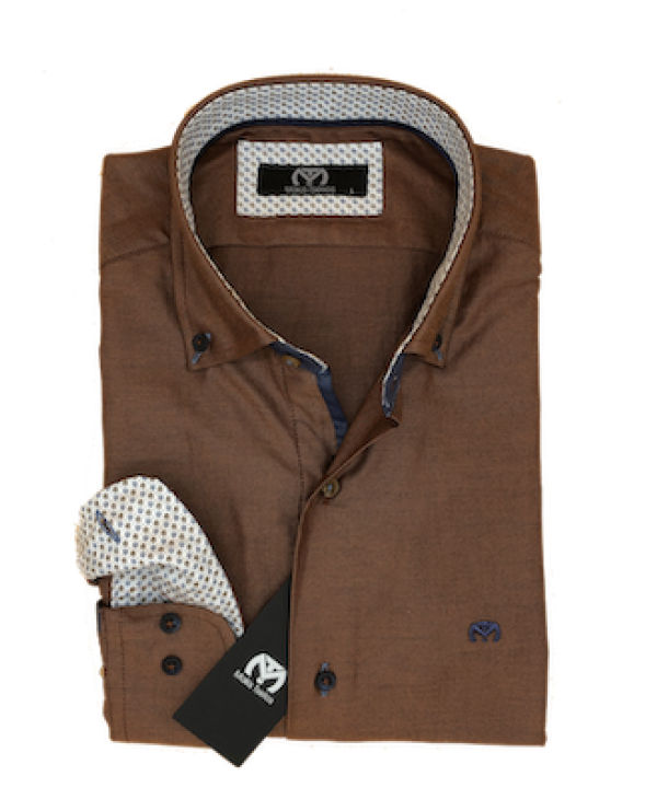Makis Tselios Oxford Shirt in Brown-Tampa Color with Button on the Collar MAKIS TSELIOS SHIRTS
