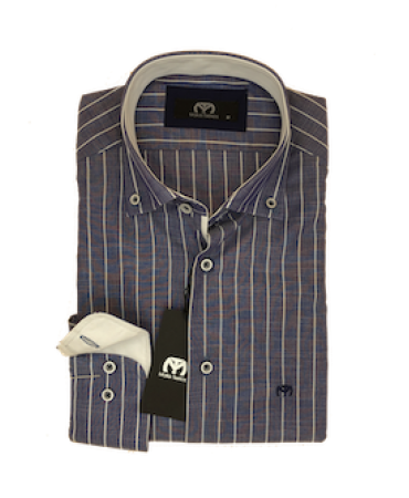 Makis Tselios shirt shirt with white stripe and white buttons as well as white finishes.