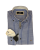 Makis Tselios Cotton Shirt in Blue Base with Striped White As well as White Finishes MAKIS TSELIOS SHIRTS