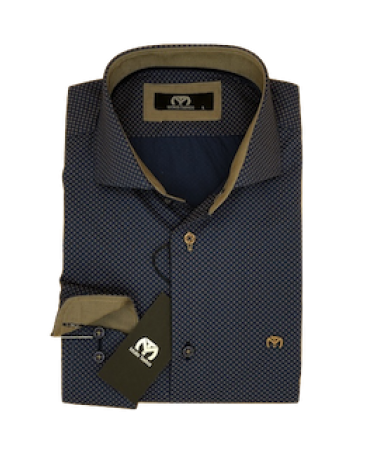 Makis Tselios Shirt Custom Fit on Blue Base with Brown Details