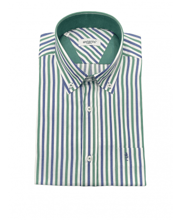 Aslanis Comfortable Line Shirts in White Base with Striped Blue and Green