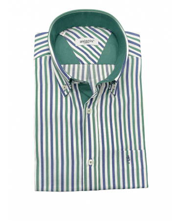 Aslanis Comfortable Line Shirts in White Base with Striped Blue and Green