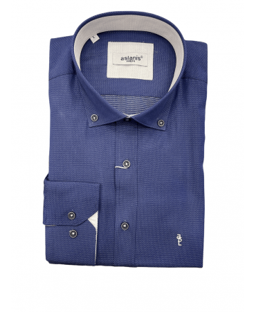 100% Cotton Plaid Shirt Blue with Two Color Trim Aslanis