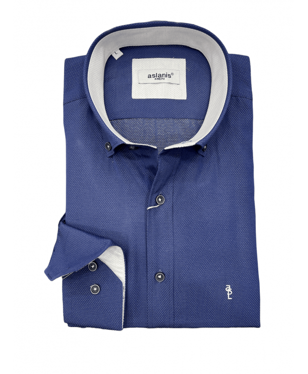 100% Cotton Plaid Shirt Blue with Two Color Trim Aslanis OFFERS