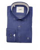 Shirt with white polka dots on a blue base and special white finishes for the Aslanis collar and cuff OFFERS