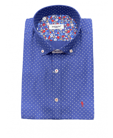 Aslanis Shirt In Blue Base With White Polka Dots And Finishes