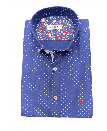 Aslanis Shirt In Blue Base With White Polka Dots And Finishes