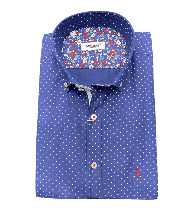 Aslanis Shirt In Blue Base With White Polka Dots And Finishes OFFERS
