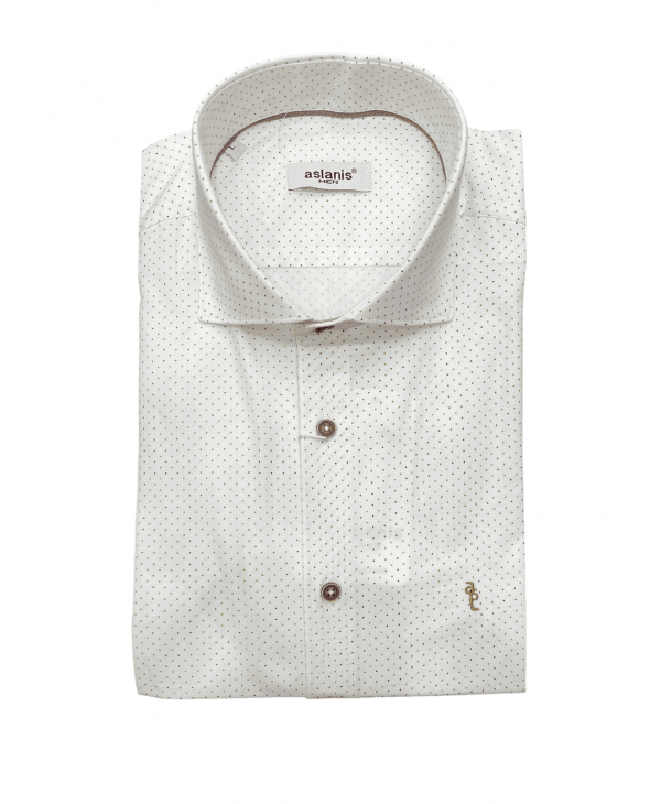Aslanis Men Shirt in Ecru Color with Polka Dot Brown and Beige OFFERS